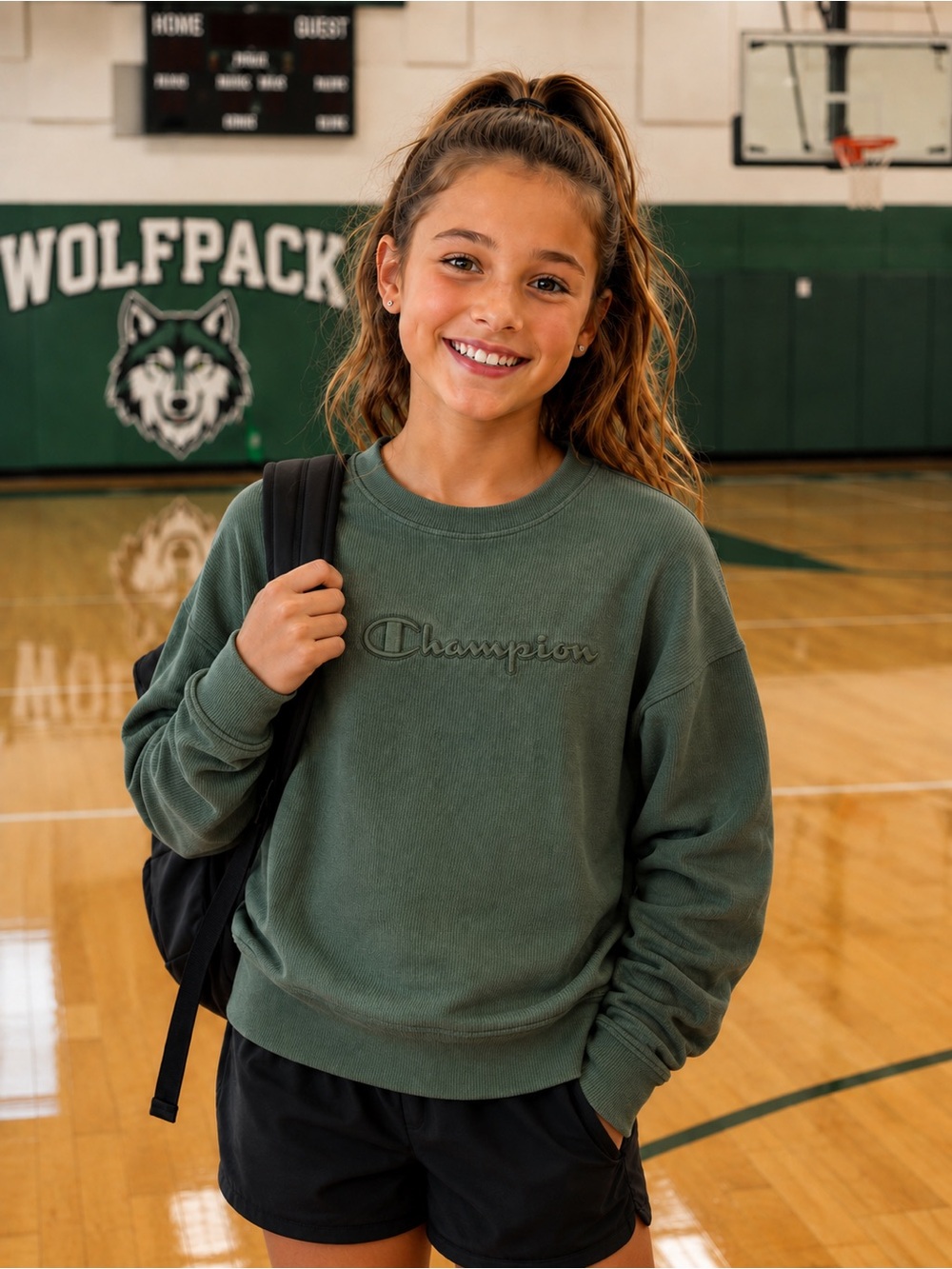 Champion Green Embroidered Logo Crewneck Sweatshirt